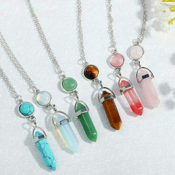 Tiger's Eye Stone Bullet Shape Silvertone Necklace - Picture 5 of 6